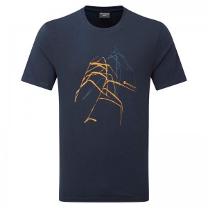 Dark Blue Men's Montane Abstract Mountain T Shirts | CAG1296LC