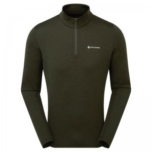 Dark Green Men's Montane Dart Zip Neck T Shirts | ASI1734TN