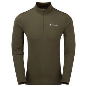 Dark Green Men's Montane Dart Zip Neck T Shirts | KPU9327NR