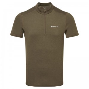 Dark Green Men's Montane Dart Zip T Shirts | CFF5767DN