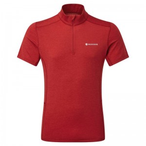 Dark Red Men's Montane Dart Zip T Shirts | FWT7679ME