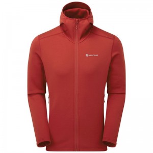 Dark Red Men's Montane Fury Hooded Fleece Jackets | OKP5040LP