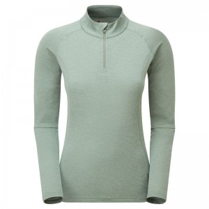 Grey Green Women's Montane Dart Zip Neck T Shirts | JHA97XN