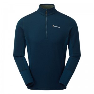 Navy Blue Men's Montane Iridium Hybrid Pull-On Fleece Jackets | JZC439TE