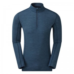 Navy Blue Men's Montane Primino 140 Zip Neck Base Layer Tops | DUC292EM