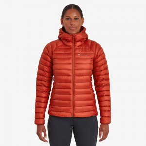 Orange Red Women's Montane Anti-Freeze Hooded Down Jackets | SOH1191DV