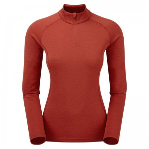 Orange Red Women's Montane Dart Zip Neck T Shirts | FWA446LW