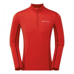 Red Men's Montane Dart Zip Neck T Shirts | HKZ9345ID