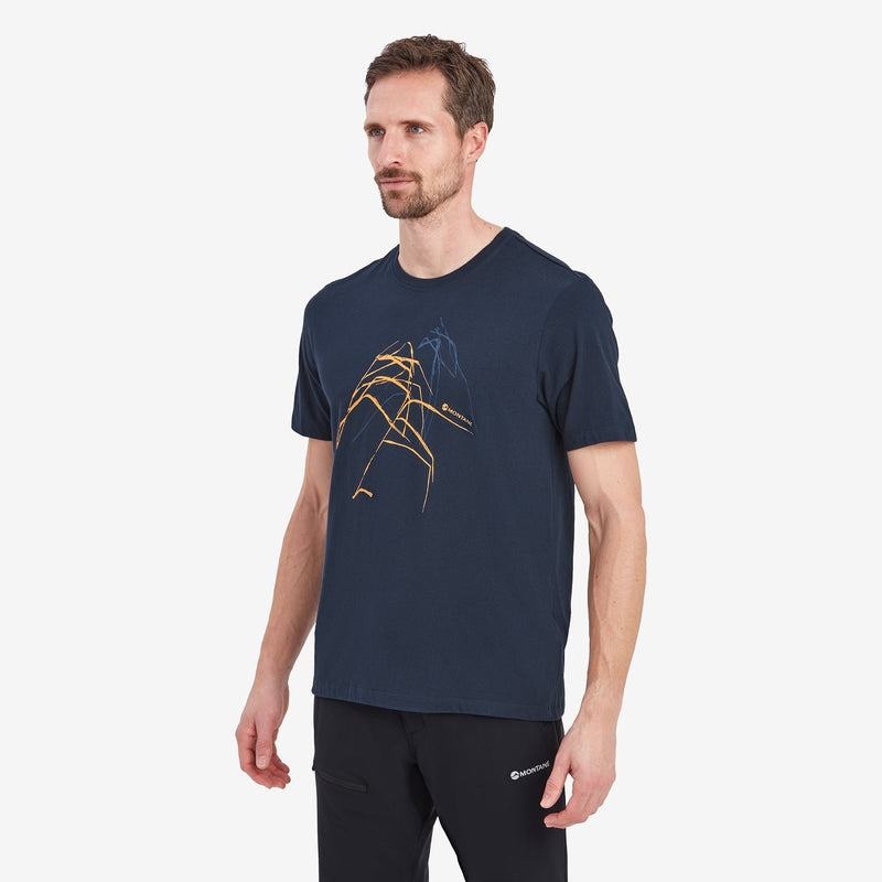 Dark Blue Men's Montane Abstract Mountain T Shirts | CAG1296LC