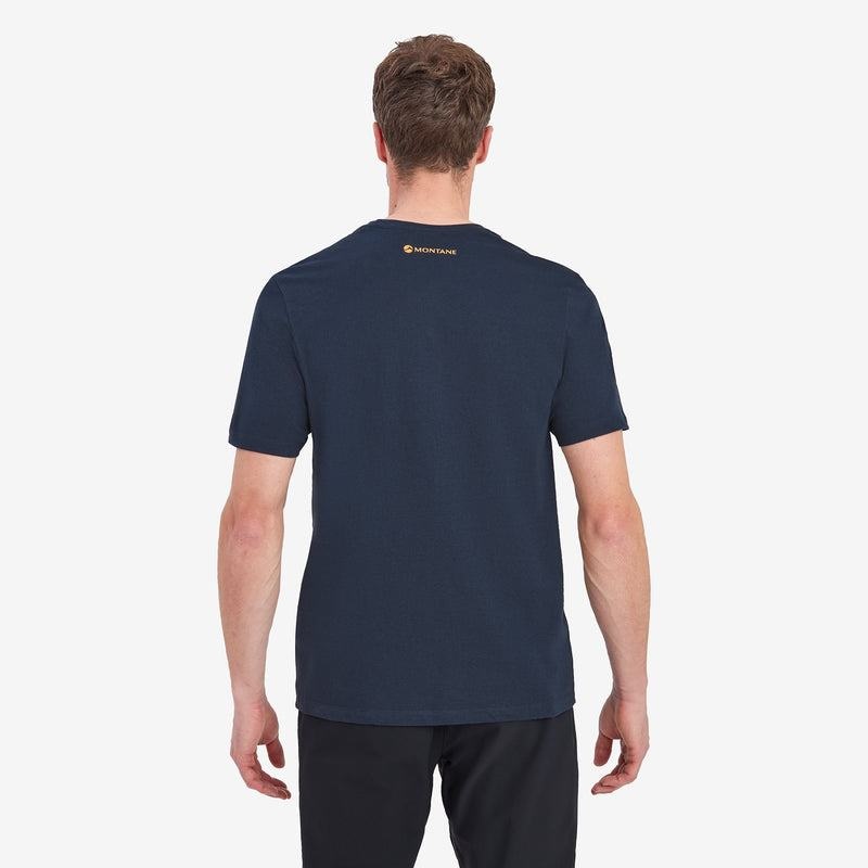 Dark Blue Men's Montane Abstract Mountain T Shirts | CAG1296LC