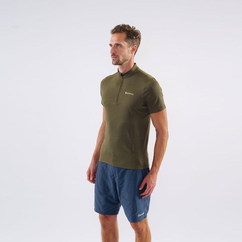 Dark Green Men's Montane Dart Zip T Shirts | CFF5767DN