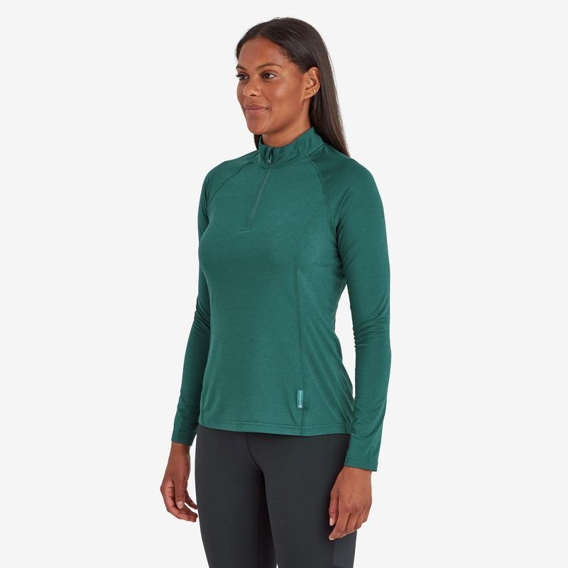 Dark Green Women's Montane Dart Thermo Zip Neck T Shirts | ZDD3389VK