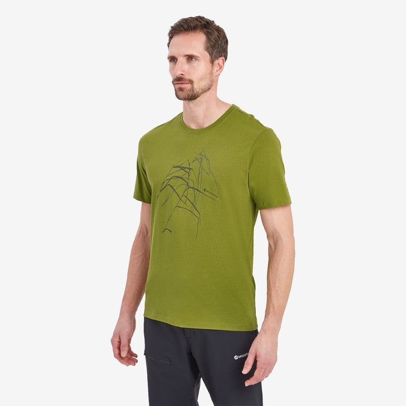 Green Men's Montane Abstract Mountain T Shirts | URE5970NZ