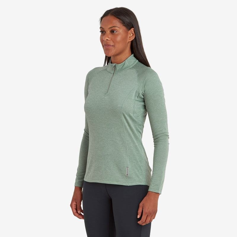 Grey Green Women's Montane Dart Zip Neck T Shirts | JHA97XN