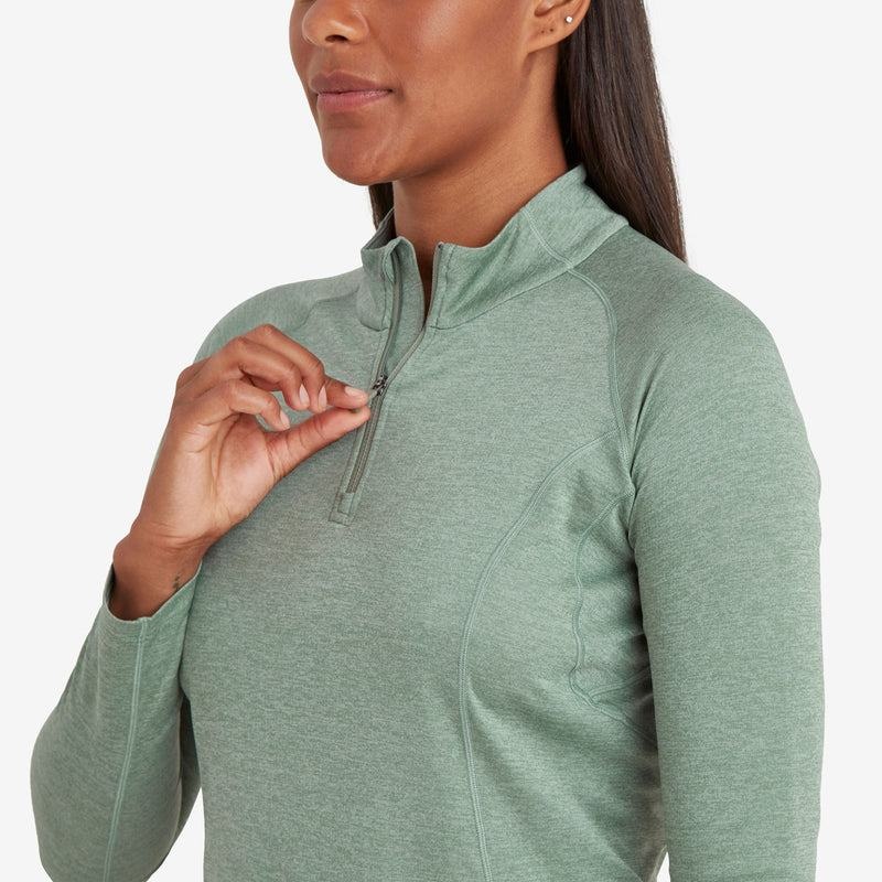 Grey Green Women's Montane Dart Zip Neck T Shirts | JHA97XN